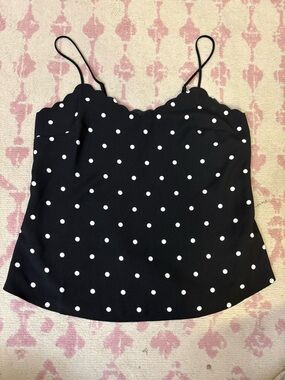 J. Crew Black Polka Dot Scalloped Cami